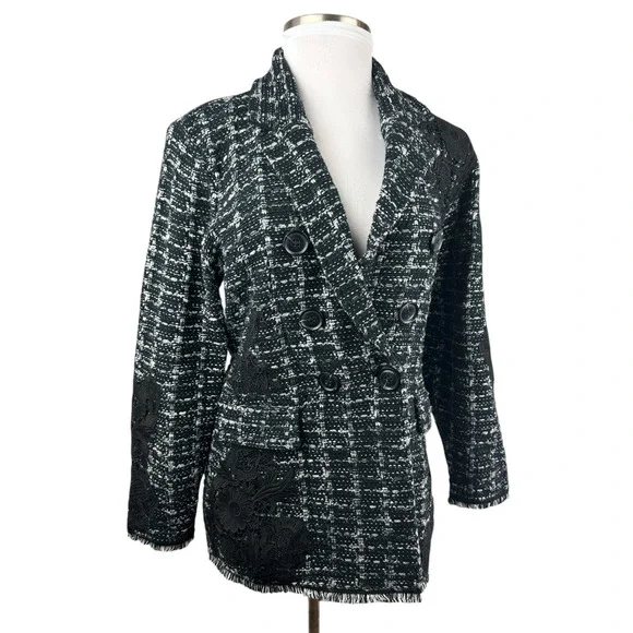 Chico's Tweed Lace Embroidered Metallic Cardigan Jacket Sweater Blazer Size 3 XL - Picture 3 of 16